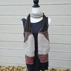 XOB upcycled wool pocket scarf brown tan